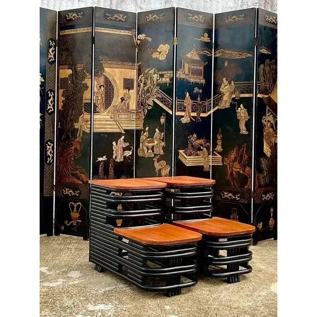 Mid 20th Century After Paul Frankl Painted Rattan End Tables -A Pair — additional photo 4