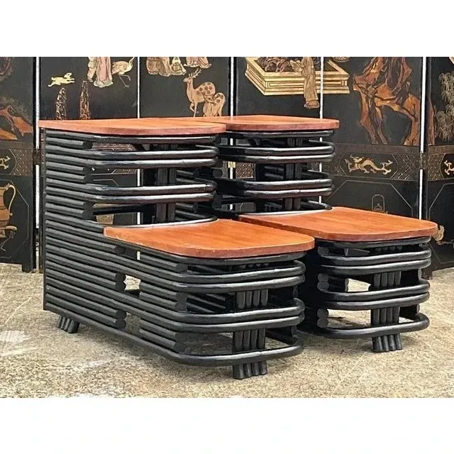 Mid 20th Century After Paul Frankl Painted Rattan End Tables -A Pair — additional photo 5