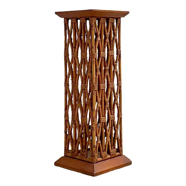 Vintage Coastal Trellis Rattan Pedestal — additional photo 3