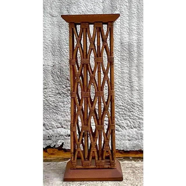 Vintage Coastal Trellis Rattan Pedestal — additional photo 1