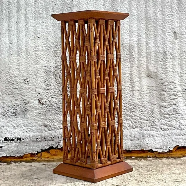 Vintage Coastal Trellis Rattan Pedestal — additional photo 3