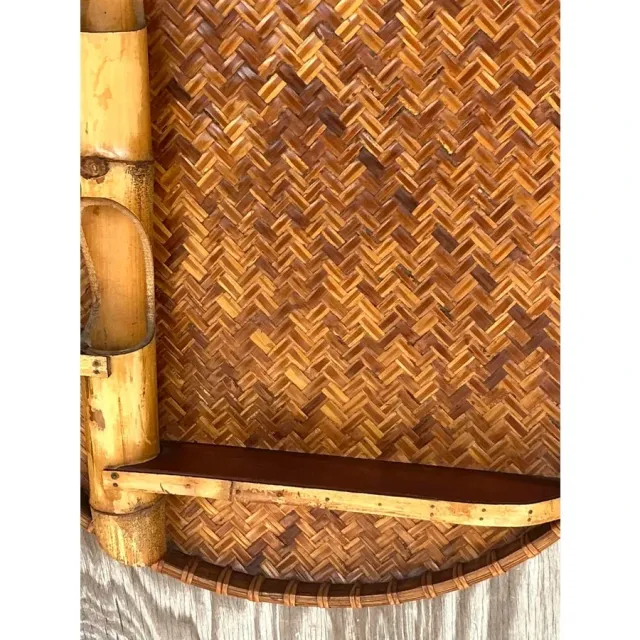 Vintage Boho Large Woven Rattan and Bamboo Wall Shelf — additional photo 7