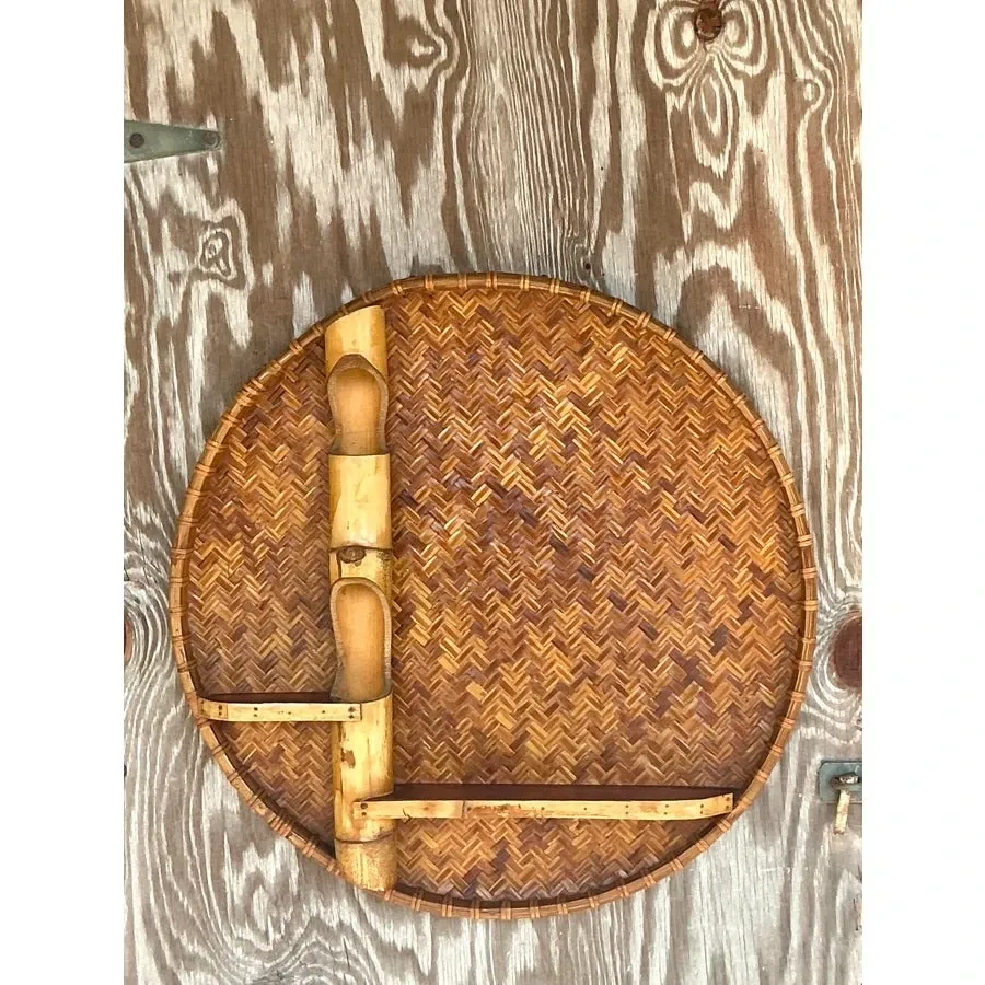 Vintage Boho Large Woven Rattan and Bamboo Wall Shelf — additional photo 1