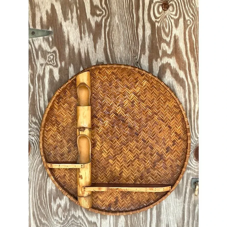 Vintage Boho Large Woven Rattan and Bamboo Wall Shelf — additional photo 3