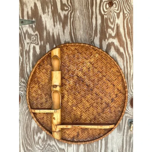 Vintage Boho Large Woven Rattan and Bamboo Wall Shelf — additional photo 3