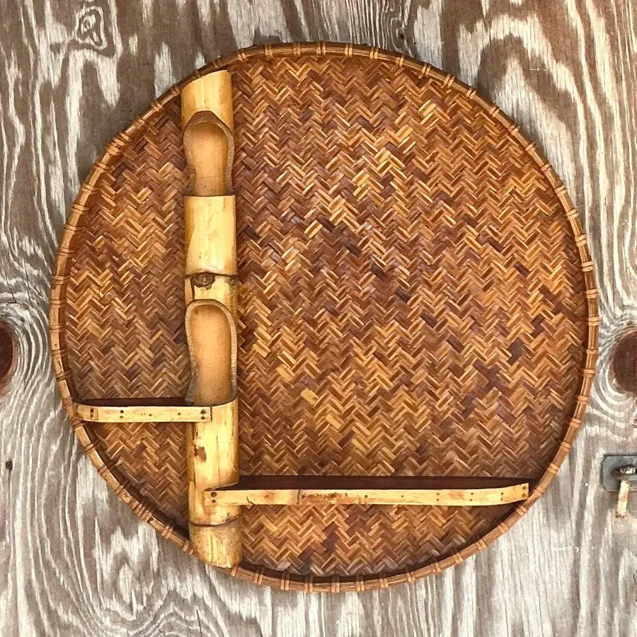 Vintage Boho Large Woven Rattan and Bamboo Wall Shelf — additional photo 6