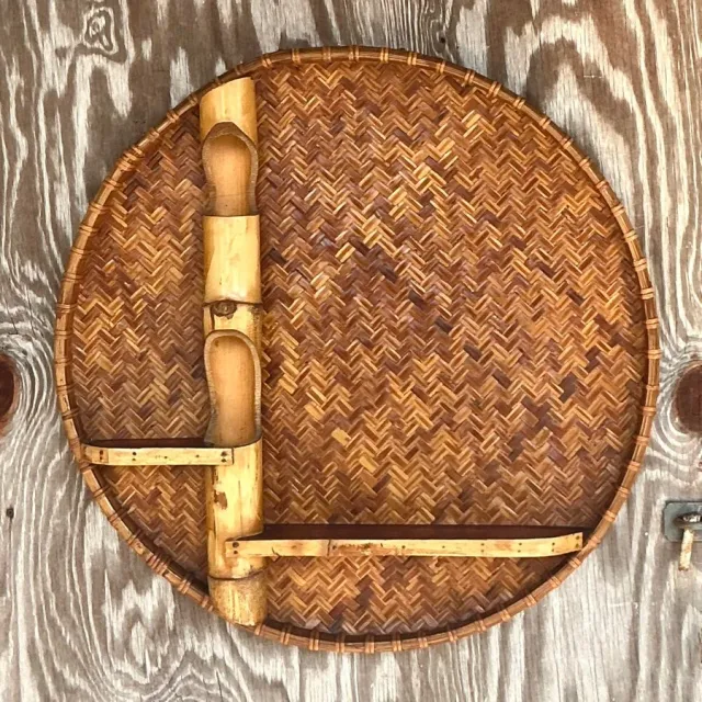 Vintage Boho Large Woven Rattan and Bamboo Wall Shelf — additional photo 6