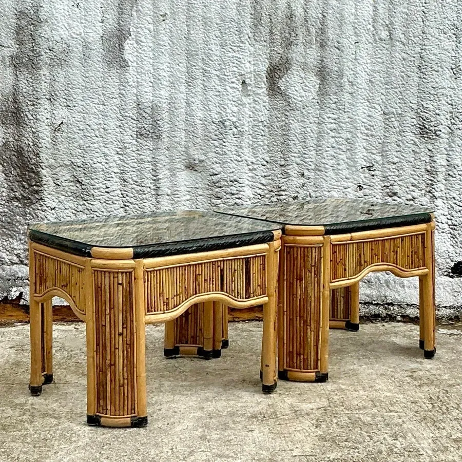 Vintage Coastal Pencil Reed Side Tables - a Pair — additional photo 1