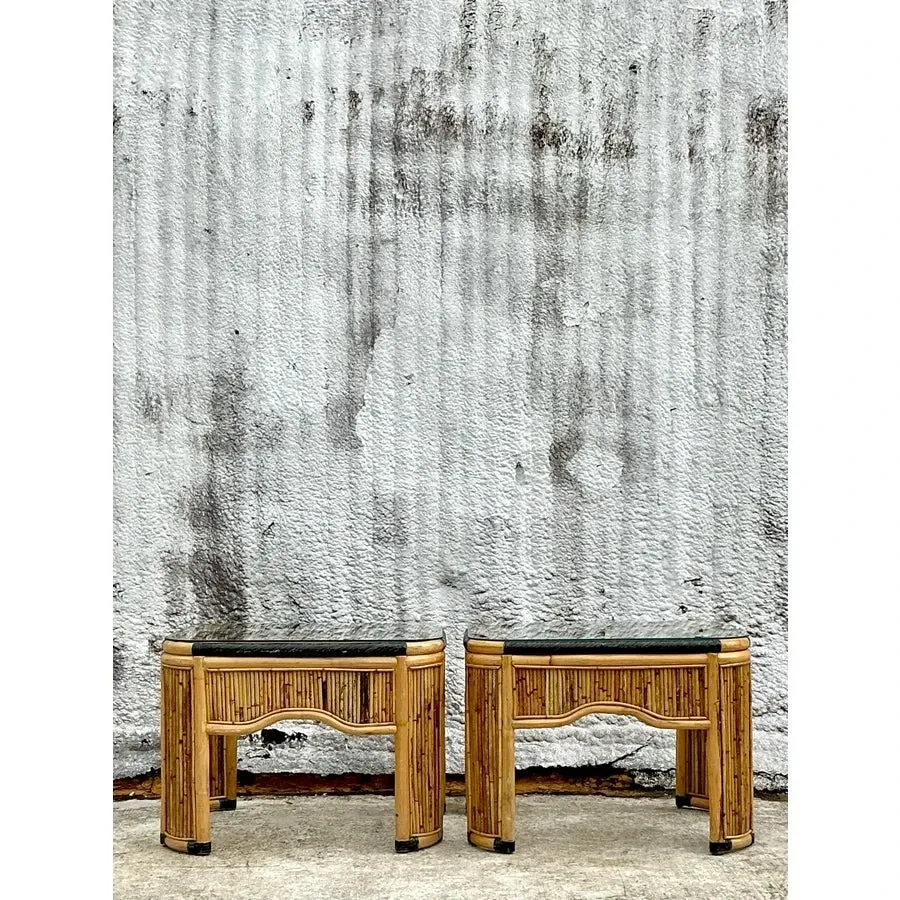 Vintage Coastal Pencil Reed Side Tables - a Pair — additional photo 2