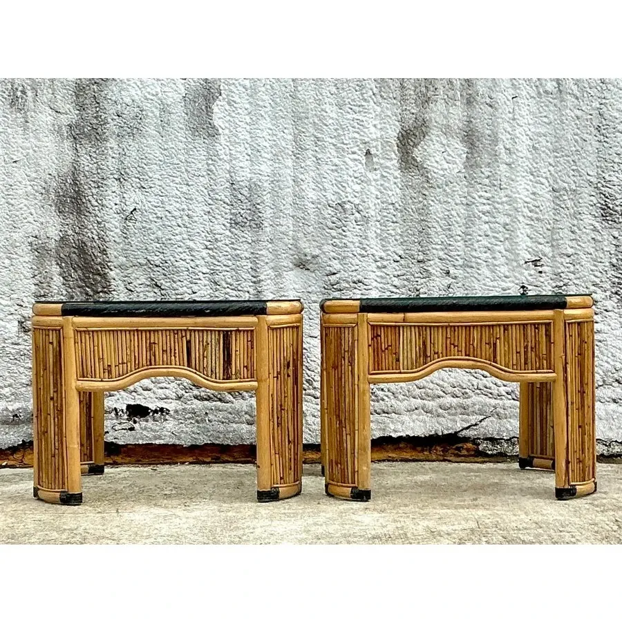 Vintage Coastal Pencil Reed Side Tables - a Pair — additional photo 3