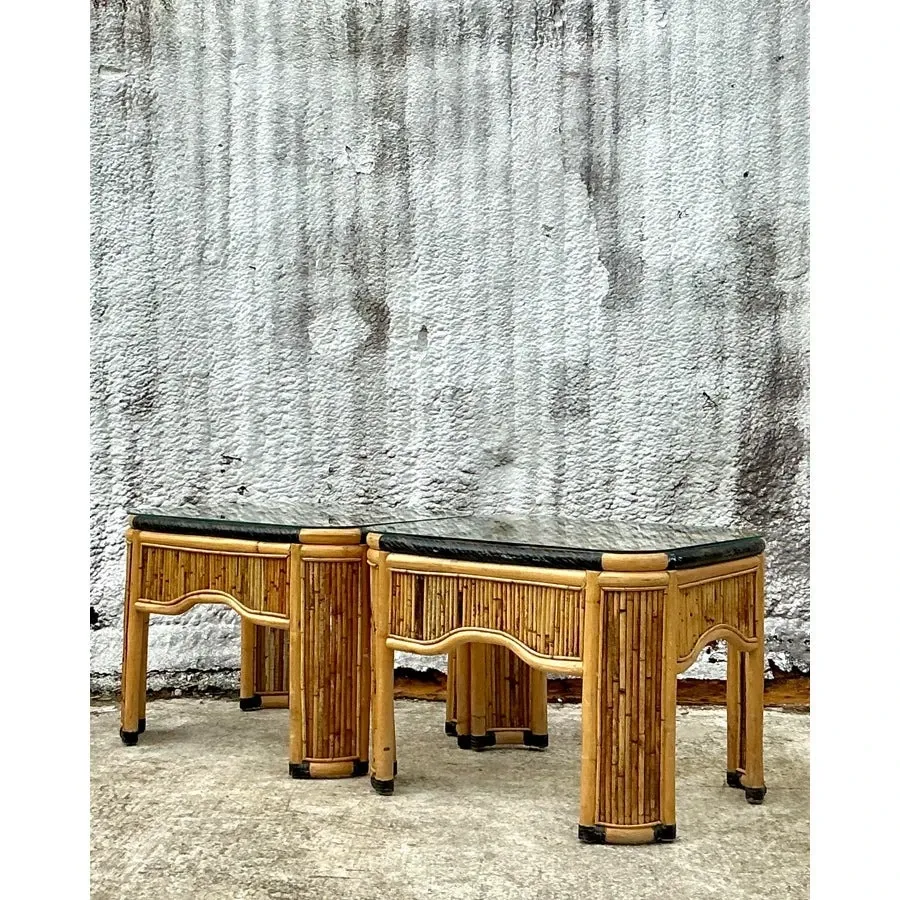 Vintage Coastal Pencil Reed Side Tables - a Pair — additional photo 4