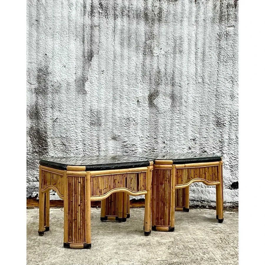 Vintage Coastal Pencil Reed Side Tables - a Pair — additional photo 5