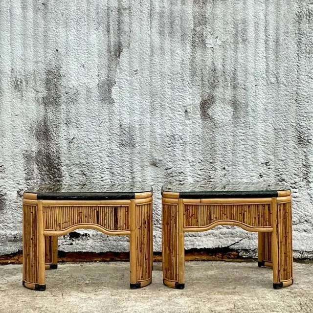 Vintage Coastal Pencil Reed Side Tables - a Pair — additional photo 6