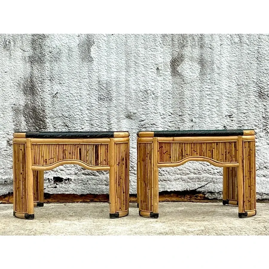 Vintage Coastal Pencil Reed Side Tables - a Pair — additional photo 7