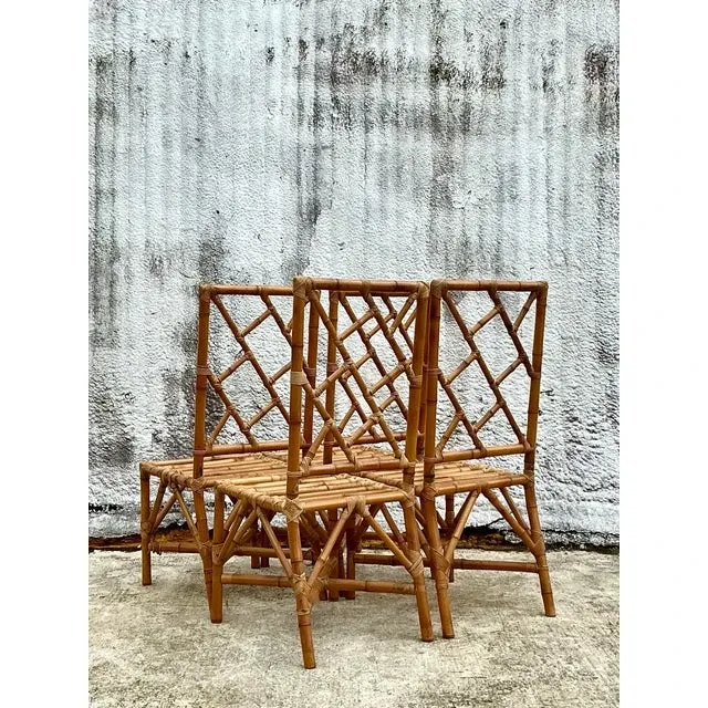 Vintage Coastal Chinese Chippendale Rattan Dining Chairs - Set of 4  — additional photo 5