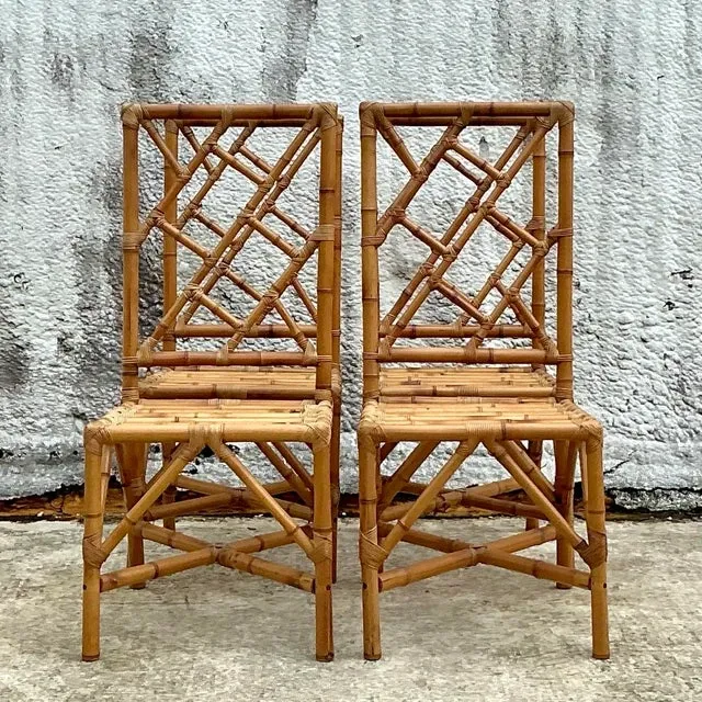 Vintage Coastal Chinese Chippendale Rattan Dining Chairs - Set of 4  — additional photo 2