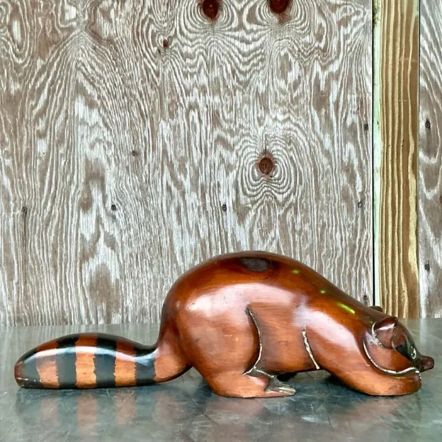 Vintage Boho Carved Wood Raccoon — additional photo 3