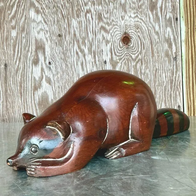 Vintage Boho Carved Wood Raccoon — additional photo 2