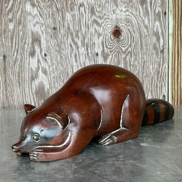 Vintage Boho Carved Wood Raccoon — additional photo 1