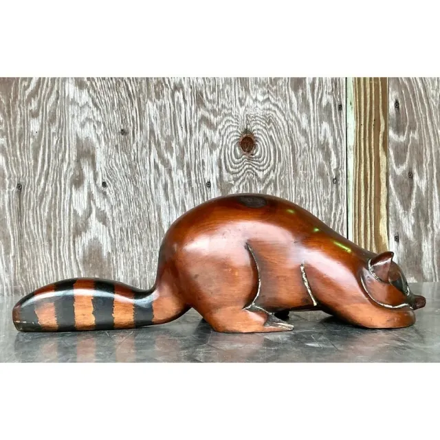 Vintage Boho Carved Wood Raccoon — additional photo 5