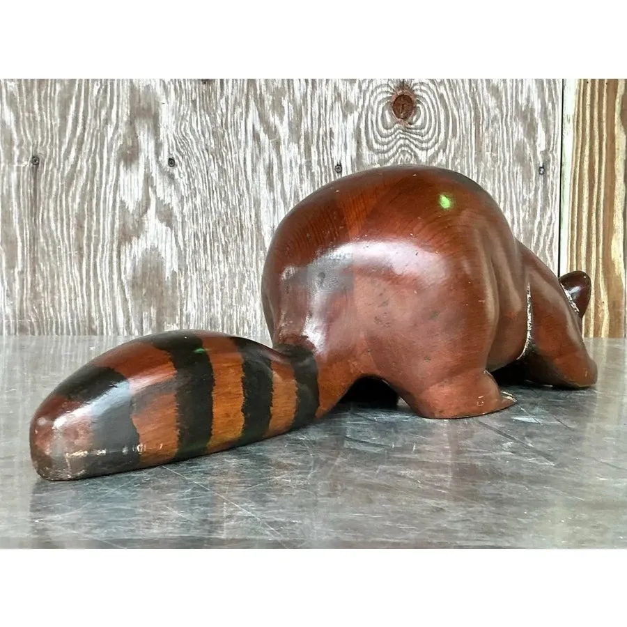 Vintage Boho Carved Wood Raccoon — additional photo 6