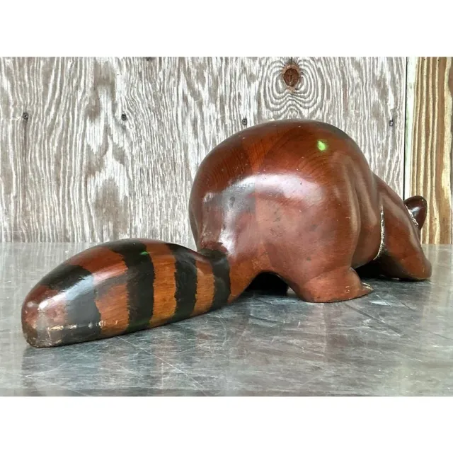 Vintage Boho Carved Wood Raccoon — additional photo 6