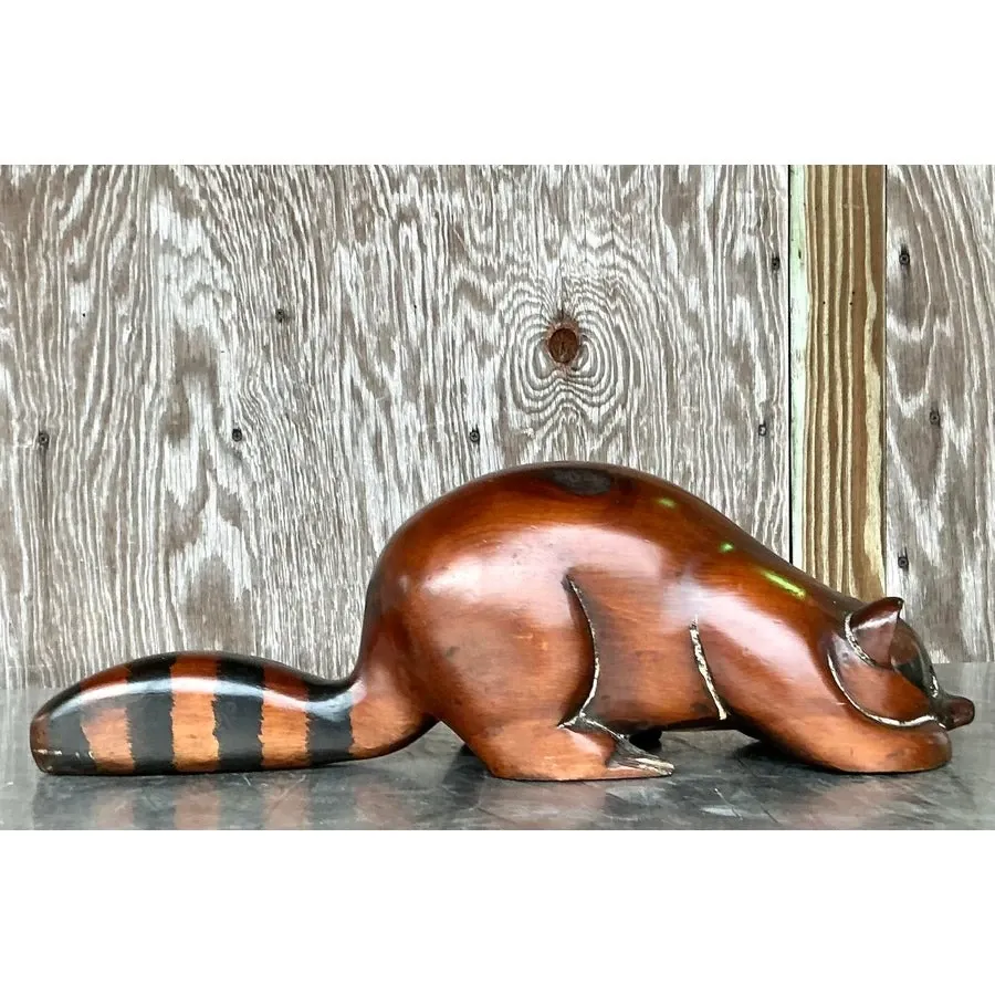 Vintage Boho Carved Wood Raccoon — additional photo 7