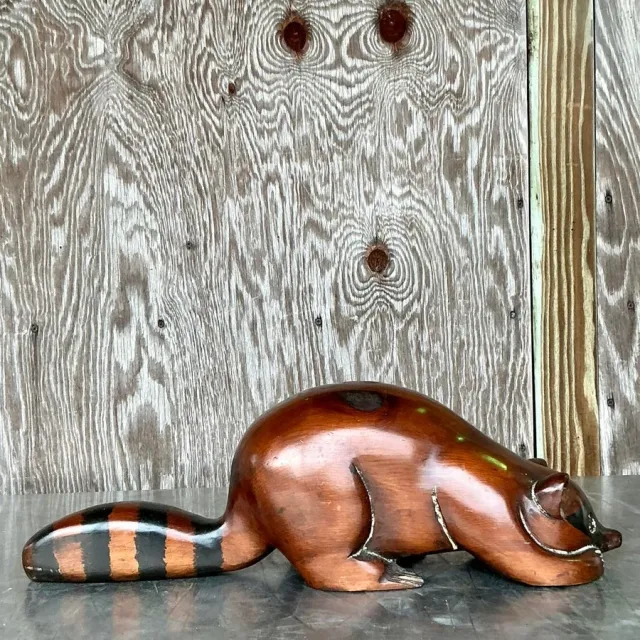 Vintage Boho Carved Wood Raccoon — additional photo 8