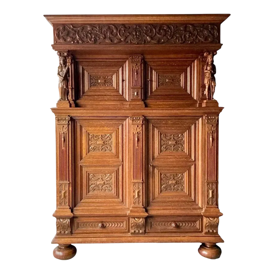 Vintage Boho Hand Carved Dutch Cabinet