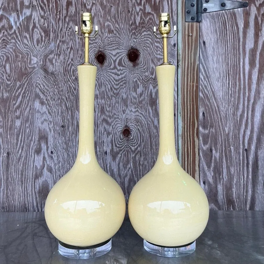 Vintage Mid-Century Modern Glazed Ceramic Gourd Lamps - a Pair — additional photo 6