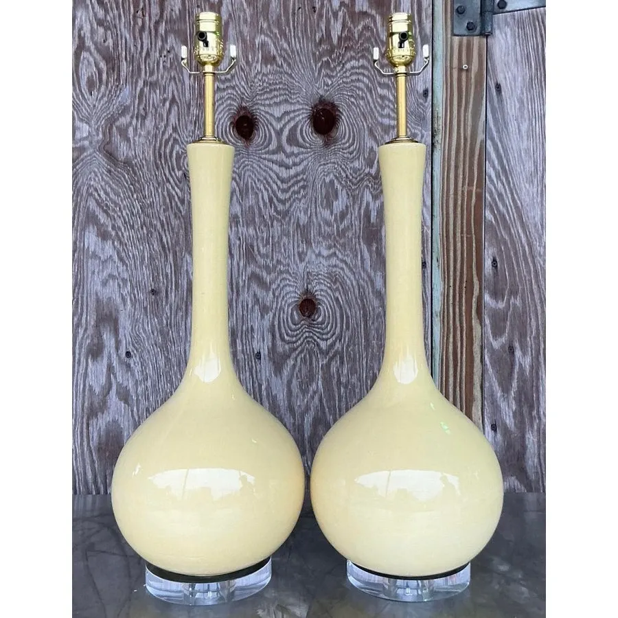 Vintage Mid-Century Modern Glazed Ceramic Gourd Lamps - a Pair — additional photo 1