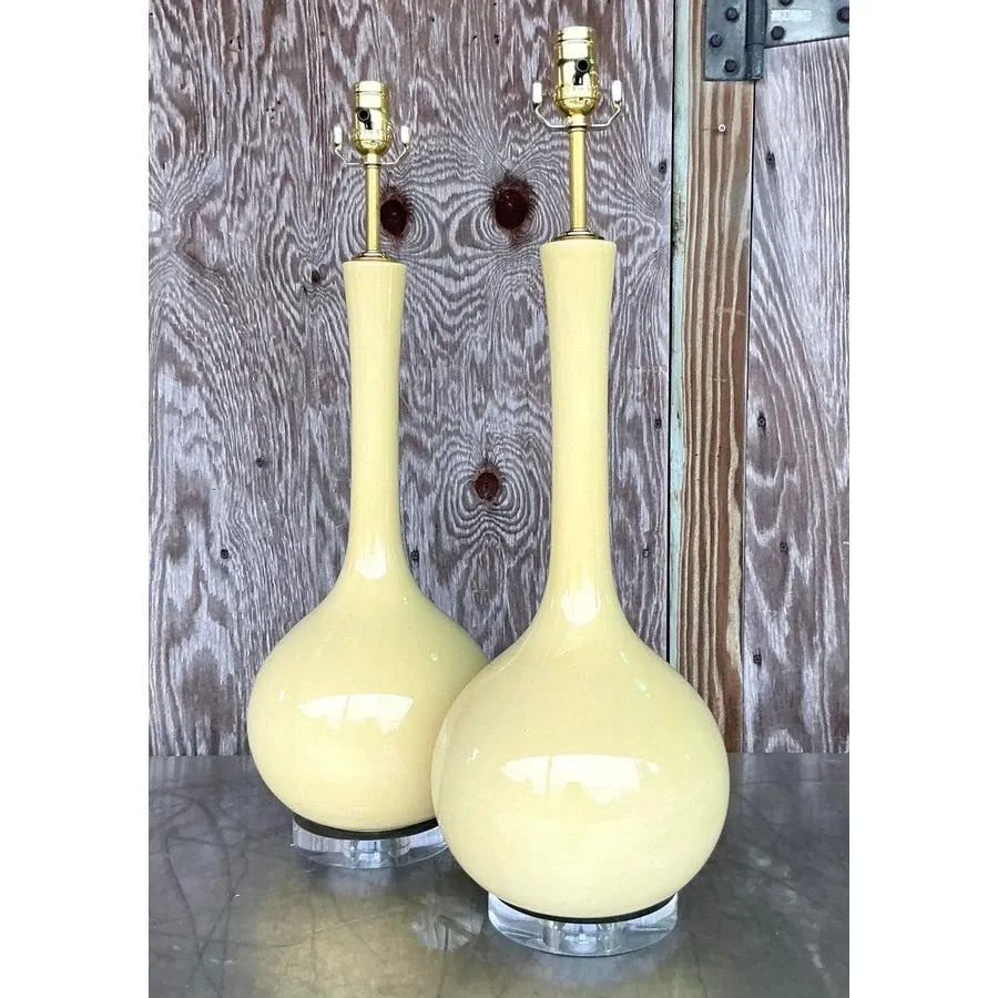 Vintage Mid-Century Modern Glazed Ceramic Gourd Lamps - a Pair — additional photo 2