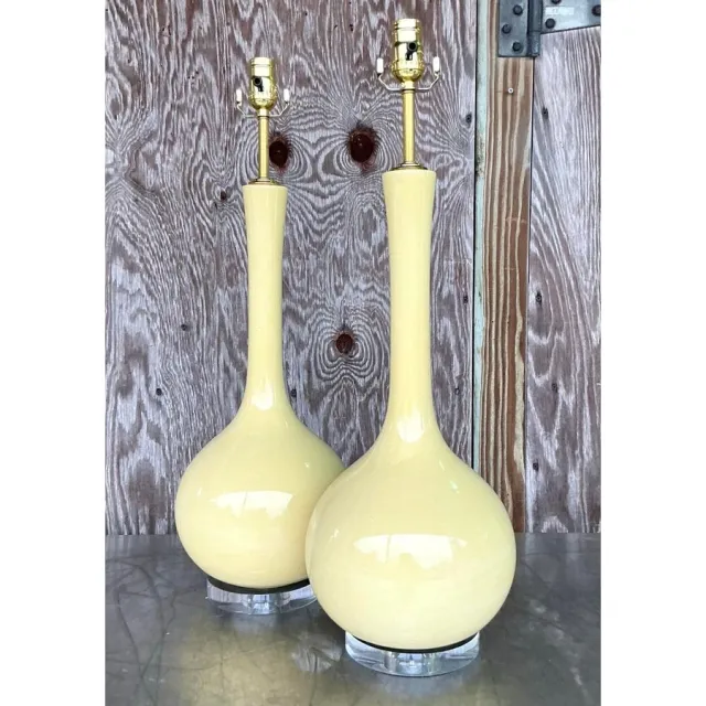 Vintage Mid-Century Modern Glazed Ceramic Gourd Lamps - a Pair — additional photo 2