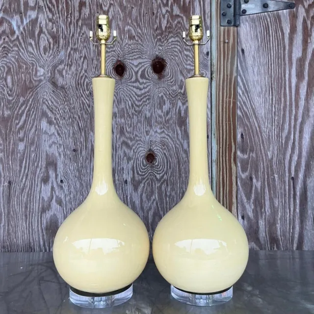Vintage Mid-Century Modern Glazed Ceramic Gourd Lamps - a Pair — additional photo 3