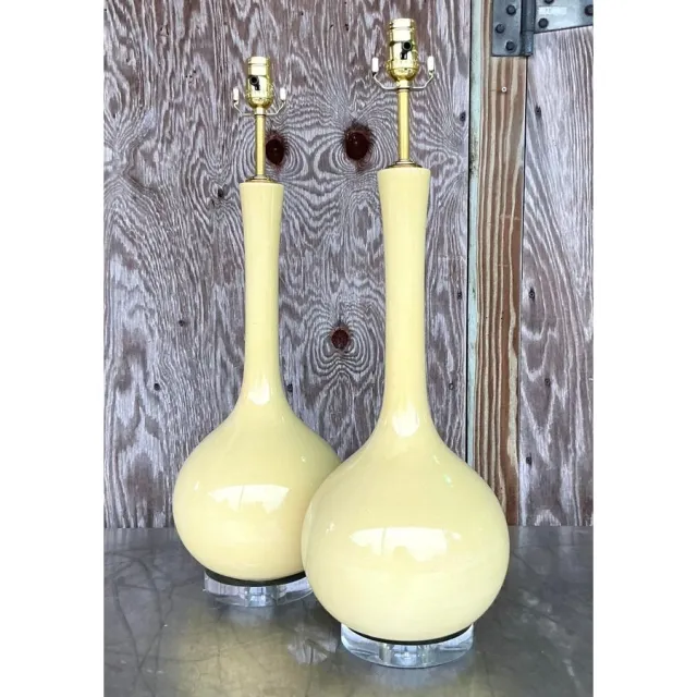 Vintage Mid-Century Modern Glazed Ceramic Gourd Lamps - a Pair — additional photo 4