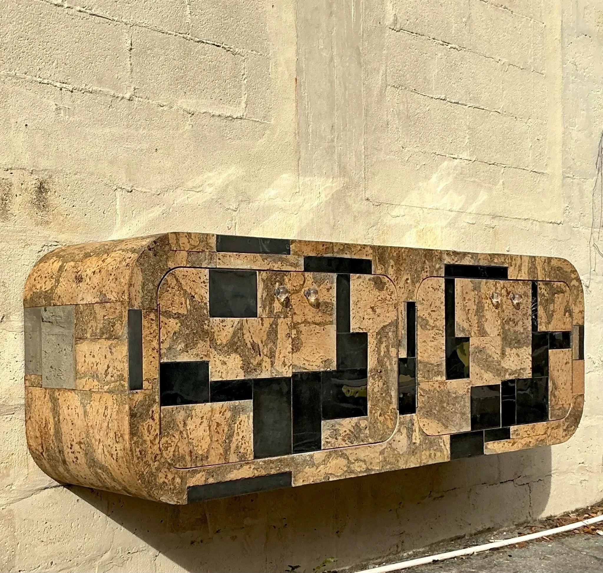 Vintage Boho Cork and Chrome Floating Wall Credenza After Paul Evans — additional photo 2