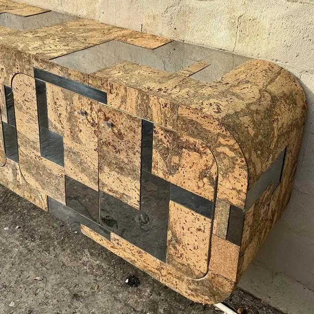 Vintage Boho Cork and Chrome Floating Wall Credenza After Paul Evans — additional photo 4