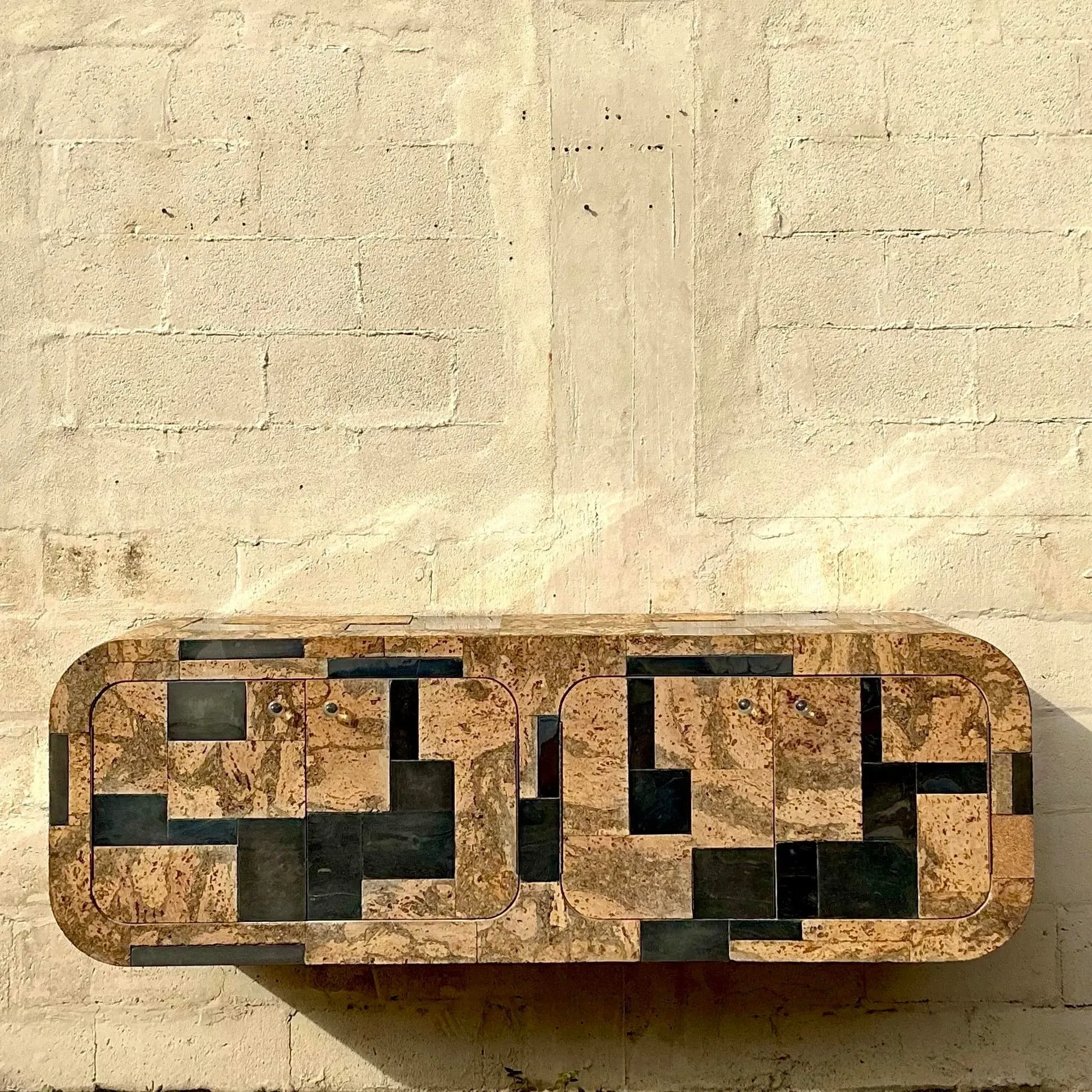 Vintage Boho Cork and Chrome Floating Wall Credenza After Paul Evans — additional photo 5