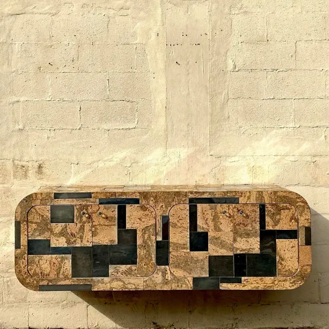 Vintage Boho Cork and Chrome Floating Wall Credenza After Paul Evans — additional photo 5