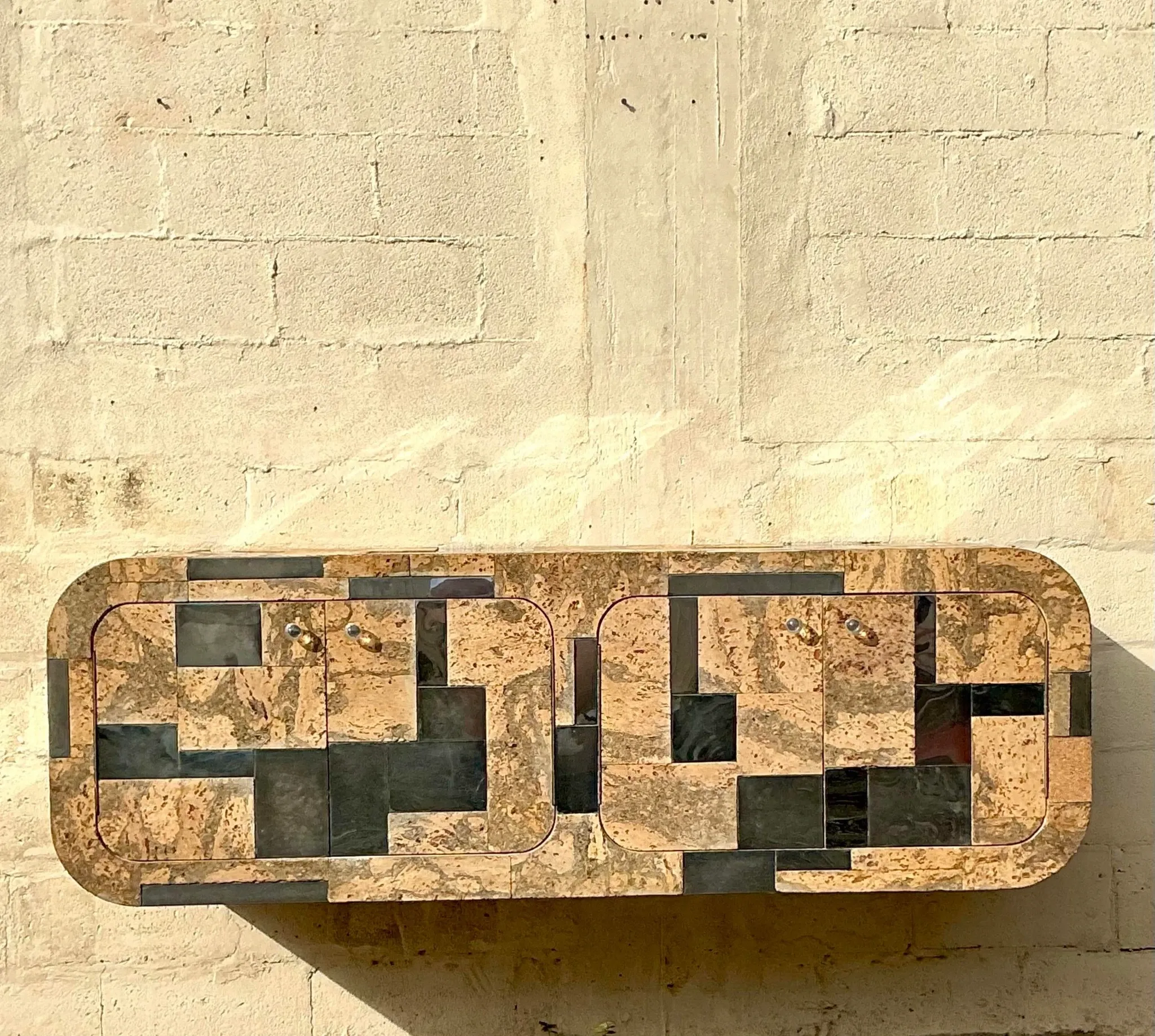 Vintage Boho Cork and Chrome Floating Wall Credenza After Paul Evans — additional photo 1
