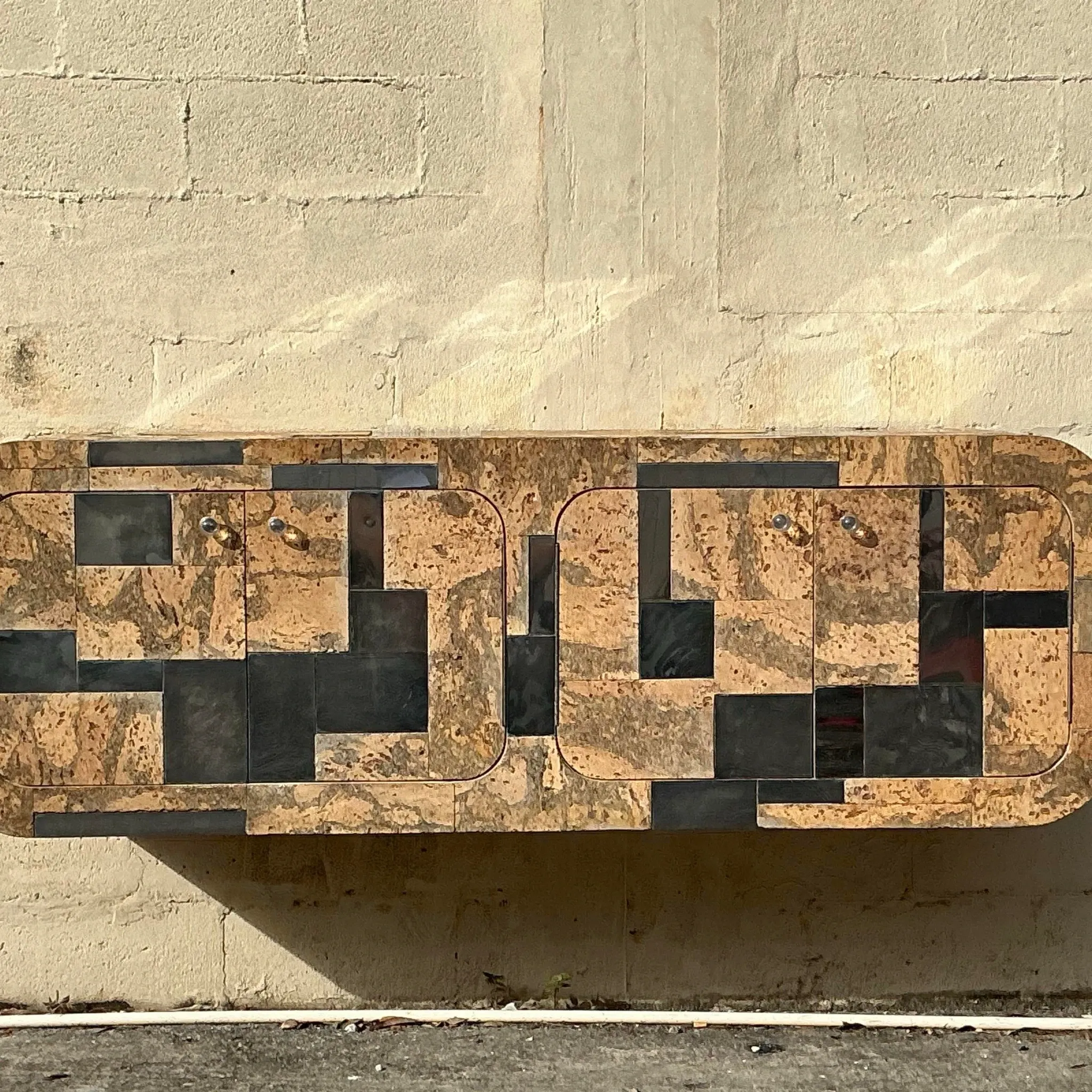 Vintage Boho Cork and Chrome Floating Wall Credenza After Paul Evans — additional photo 6