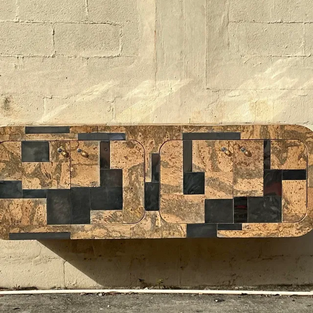 Vintage Boho Cork and Chrome Floating Wall Credenza After Paul Evans — additional photo 6