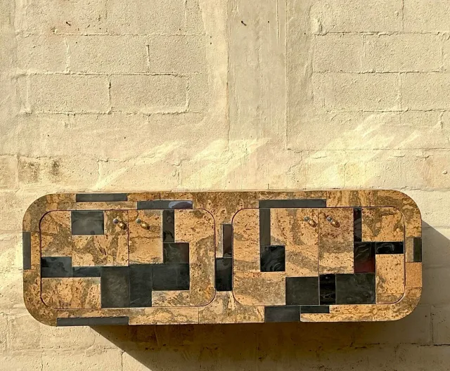 Vintage Boho Cork and Chrome Floating Wall Credenza After Paul Evans — additional photo 7