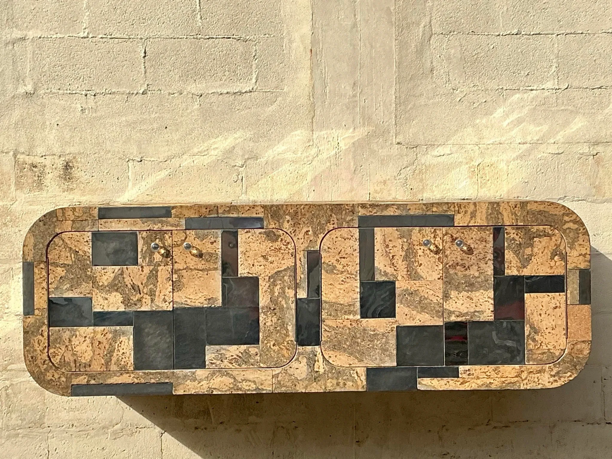 Vintage Boho Cork and Chrome Floating Wall Credenza After Paul Evans — additional photo 8