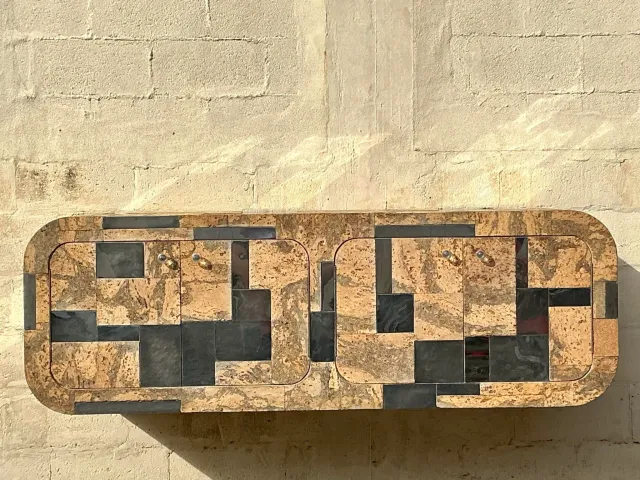 Vintage Boho Cork and Chrome Floating Wall Credenza After Paul Evans — additional photo 8