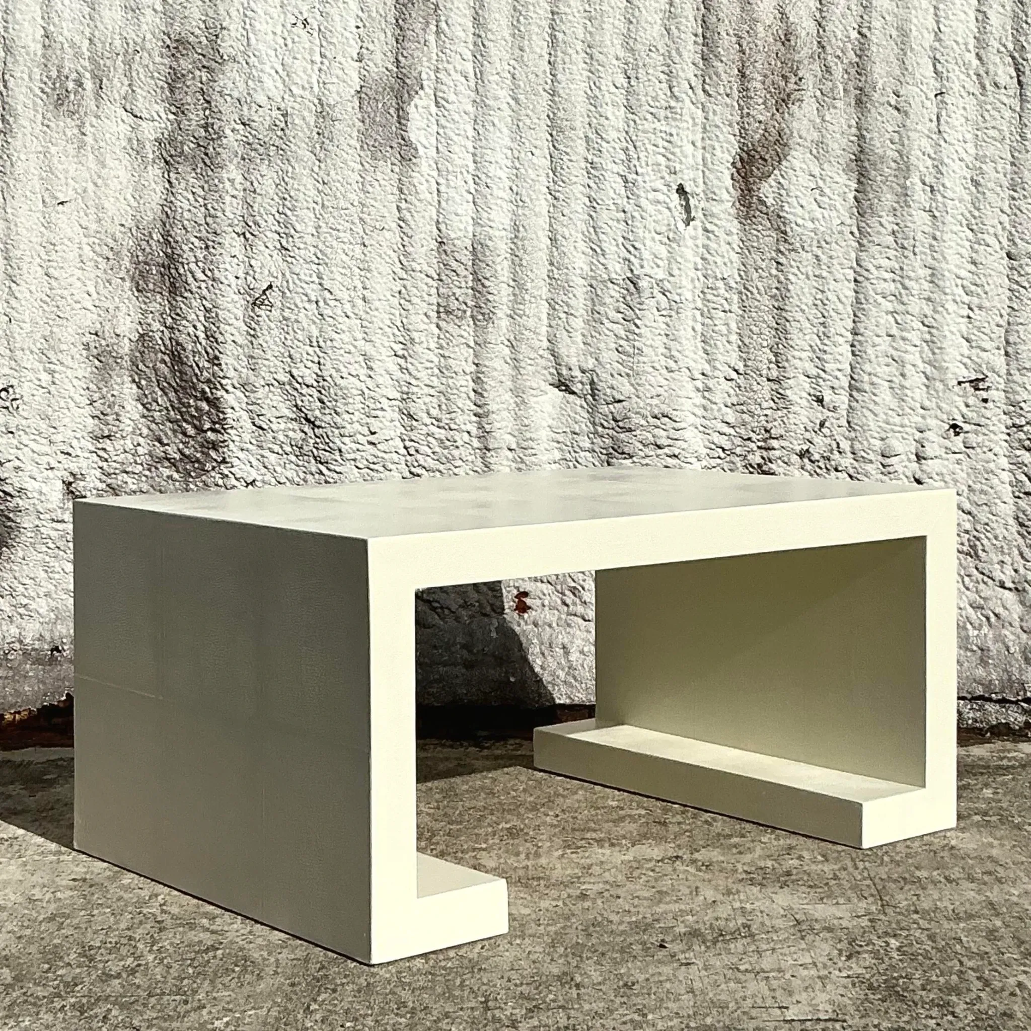 Vintage Boho Lacquered Shagreen Scroll Coffee Table — additional photo 1