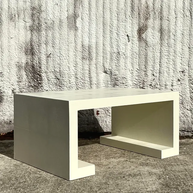 Vintage Boho Lacquered Shagreen Scroll Coffee Table — additional photo 1