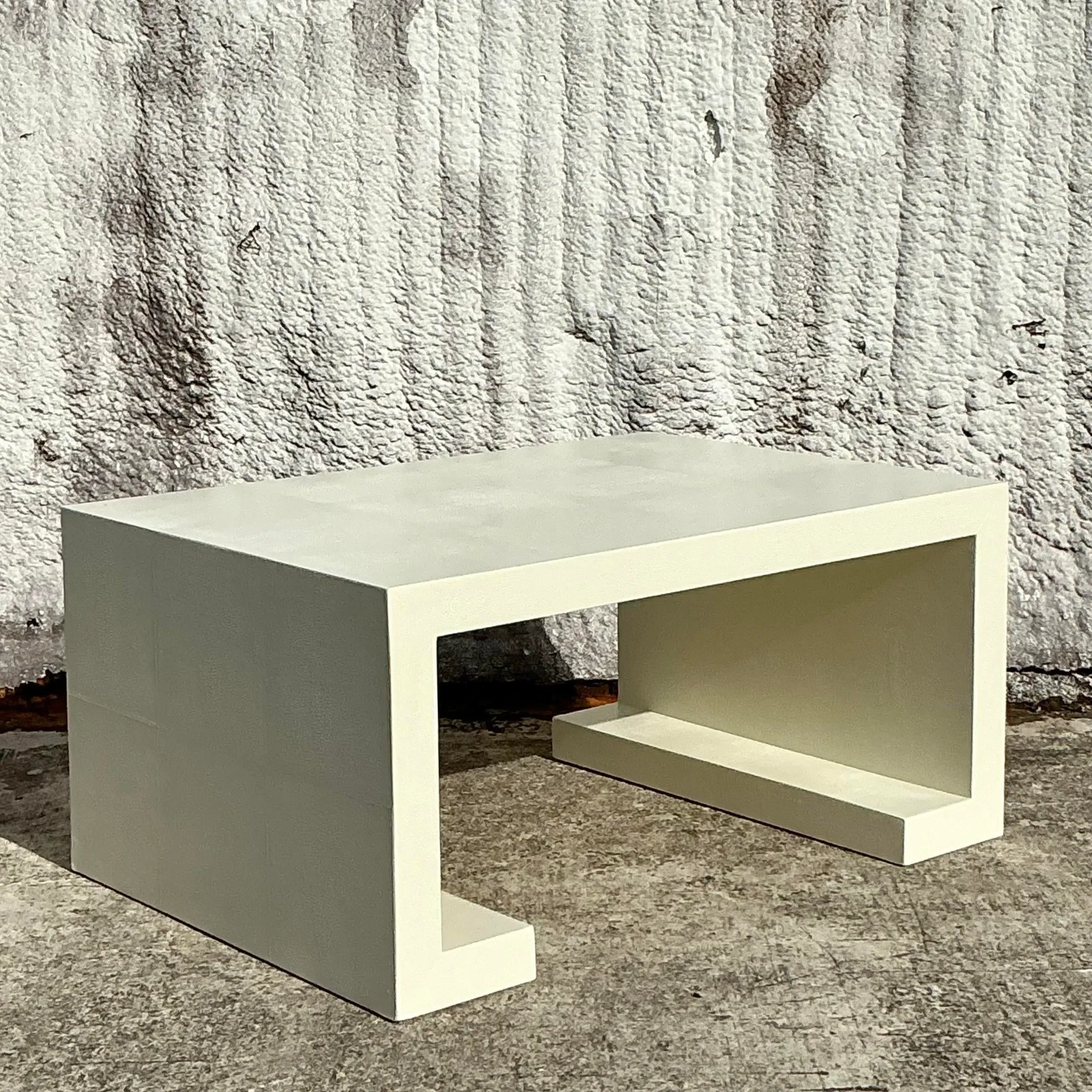 Vintage Boho Lacquered Shagreen Scroll Coffee Table — additional photo 4