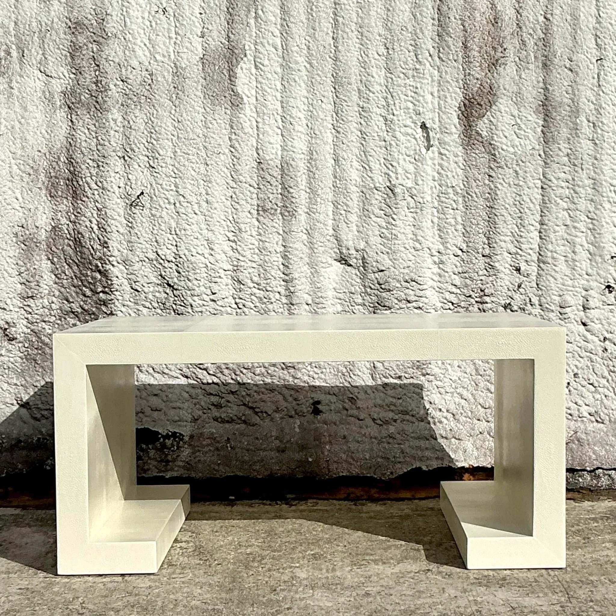 Vintage Boho Lacquered Shagreen Scroll Coffee Table — additional photo 5
