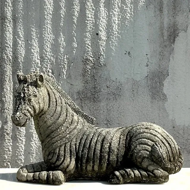 Vintage Distressed Cast Concrete Zebra — additional photo 3